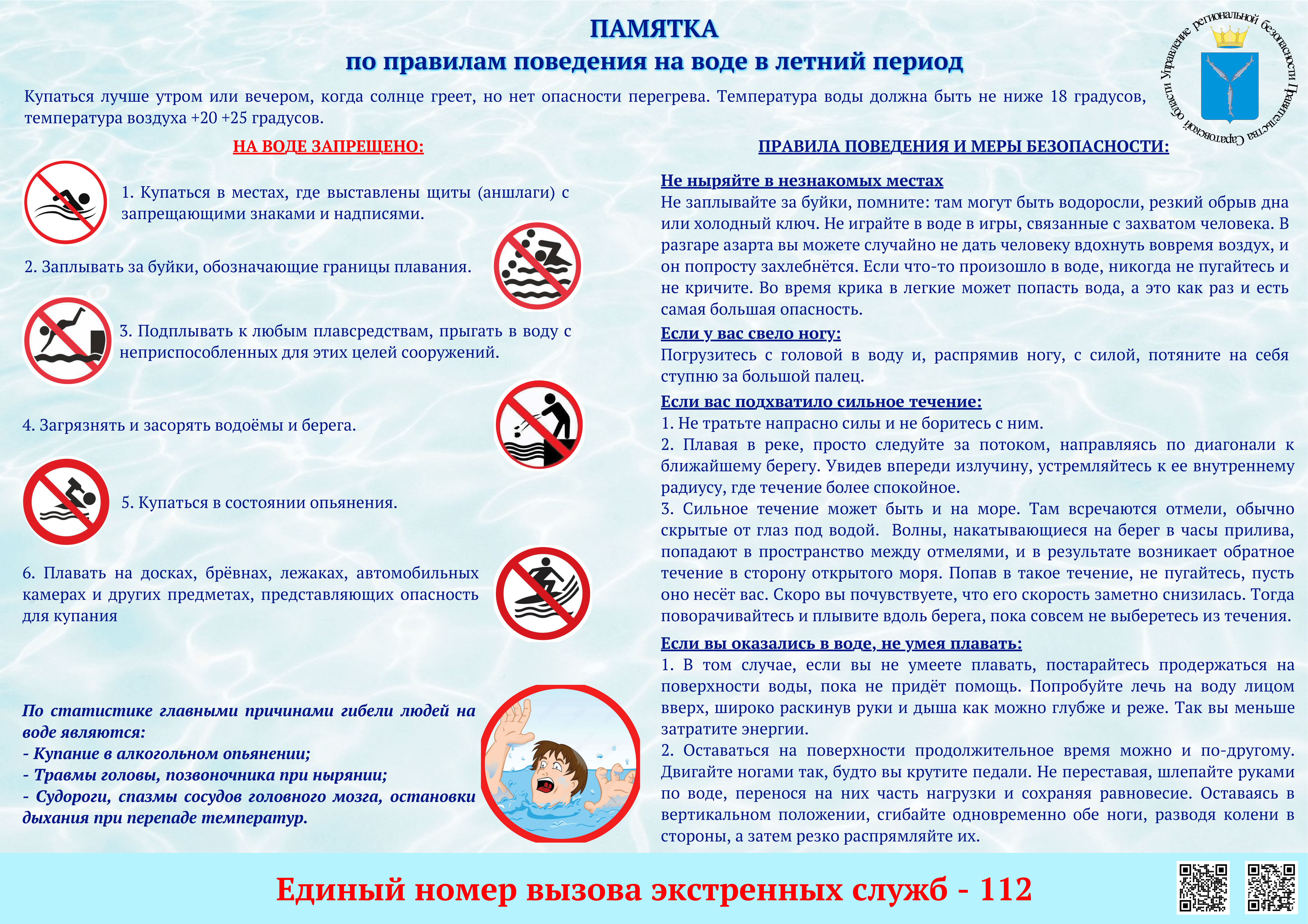 Памятка о правилах поведения на воде в летний период